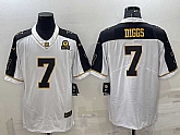 Men's Dallas Cowboys #7 Trevon Diggs White Gold Edition With 1960 Patch Limited Stitched Football Jersey,baseball caps,new era cap wholesale,wholesale hats